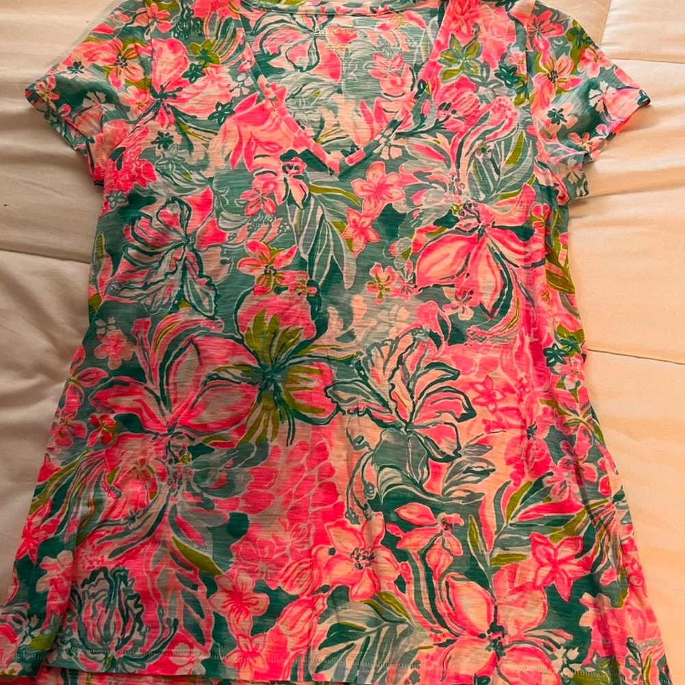 Lilly Pulitzer Orange Pink Graphic Short Sleeve Tee